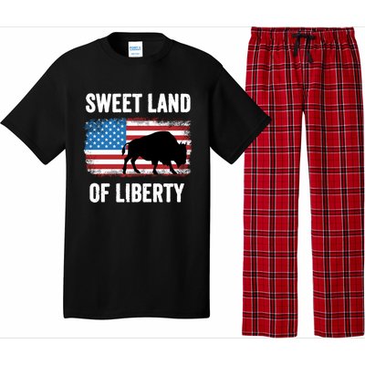 Sweet Land Of Liberty July 4th American Flag Buffalo Patriot Gift Pajama Set