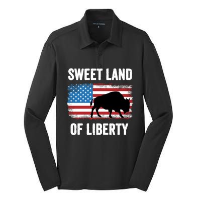 Sweet Land Of Liberty July 4th American Flag Buffalo Patriot Gift Silk Touch Performance Long Sleeve Polo