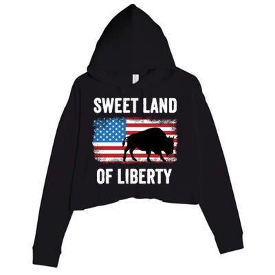 Sweet Land Of Liberty July 4th American Flag Buffalo Patriot Gift Crop Fleece Hoodie