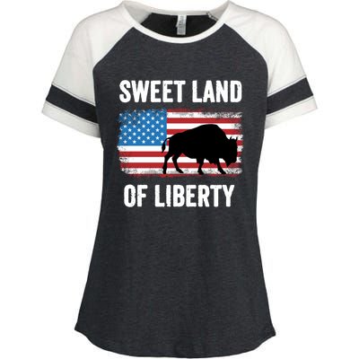 Sweet Land Of Liberty July 4th American Flag Buffalo Patriot Gift Enza Ladies Jersey Colorblock Tee