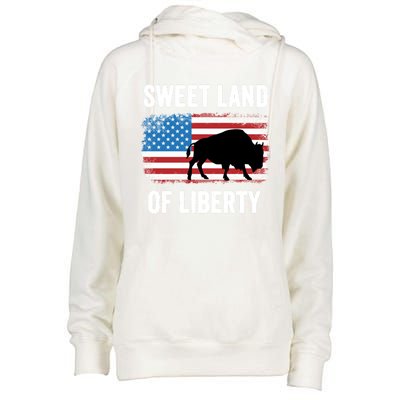 Sweet Land Of Liberty July 4th American Flag Buffalo Patriot Gift Womens Funnel Neck Pullover Hood