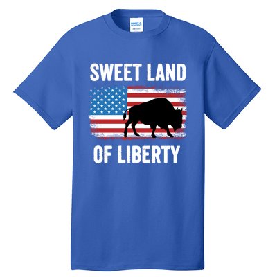 Sweet Land Of Liberty July 4th American Flag Buffalo Patriot Gift Tall T-Shirt