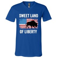 Sweet Land Of Liberty July 4th American Flag Buffalo Patriot Gift V-Neck T-Shirt