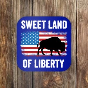 Sweet Land Of Liberty July 4th American Flag Buffalo Patriot Gift Coaster