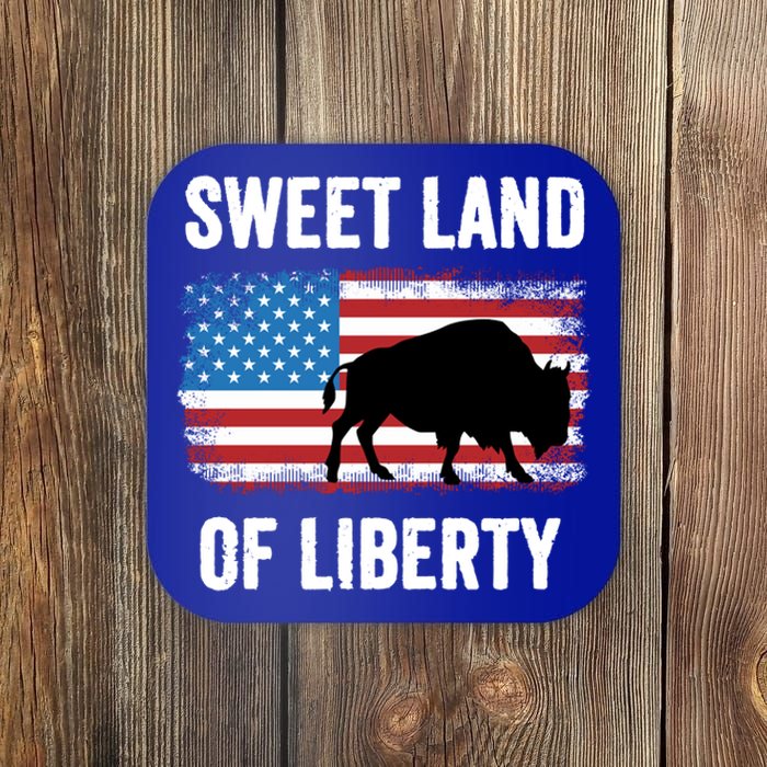 Sweet Land Of Liberty July 4th American Flag Buffalo Patriot Gift Coaster