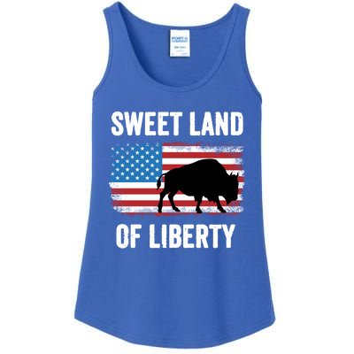 Sweet Land Of Liberty July 4th American Flag Buffalo Patriot Gift Ladies Essential Tank