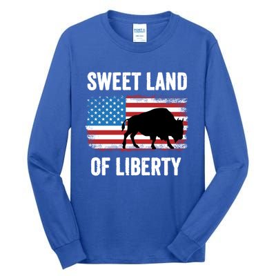 Sweet Land Of Liberty July 4th American Flag Buffalo Patriot Gift Tall Long Sleeve T-Shirt