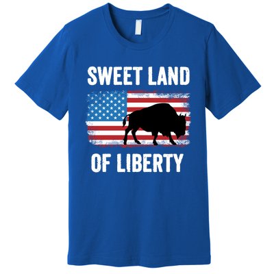 Sweet Land Of Liberty July 4th American Flag Buffalo Patriot Gift Premium T-Shirt