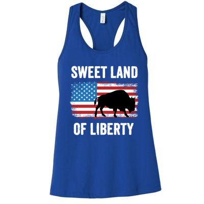 Sweet Land Of Liberty July 4th American Flag Buffalo Patriot Gift Women's Racerback Tank