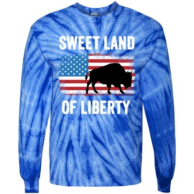 Sweet Land Of Liberty July 4th American Flag Buffalo Patriot Gift Tie-Dye Long Sleeve Shirt