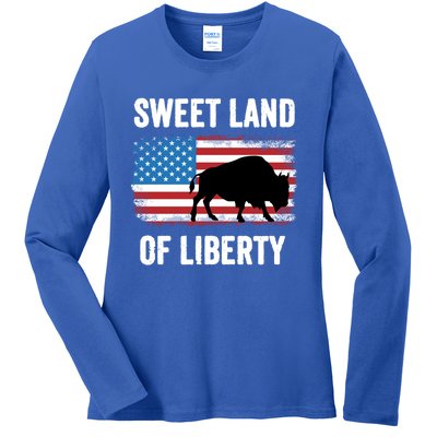 Sweet Land Of Liberty July 4th American Flag Buffalo Patriot Gift Ladies Long Sleeve Shirt