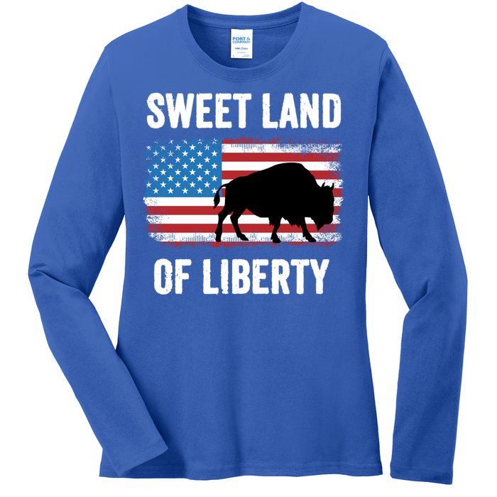 Sweet Land Of Liberty July 4th American Flag Buffalo Patriot Gift Ladies Long Sleeve Shirt