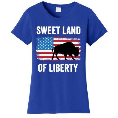 Sweet Land Of Liberty July 4th American Flag Buffalo Patriot Gift Women's T-Shirt