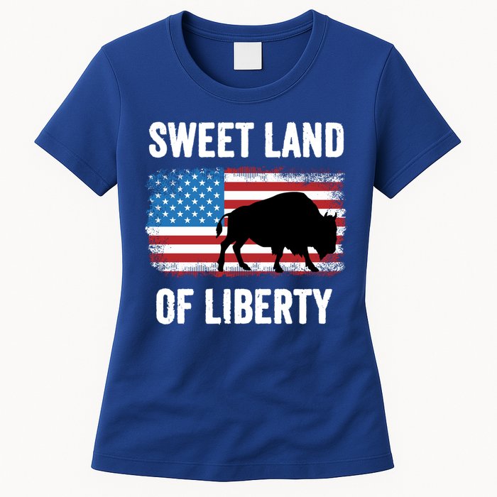 Sweet Land Of Liberty July 4th American Flag Buffalo Patriot Gift Women's T-Shirt