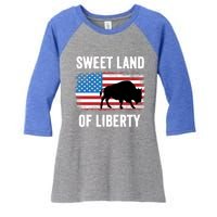 Sweet Land Of Liberty July 4th American Flag Buffalo Patriot Gift Women's Tri-Blend 3/4-Sleeve Raglan Shirt