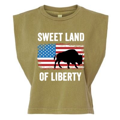 Sweet Land Of Liberty July 4th American Flag Buffalo Patriot Gift Garment-Dyed Women's Muscle Tee