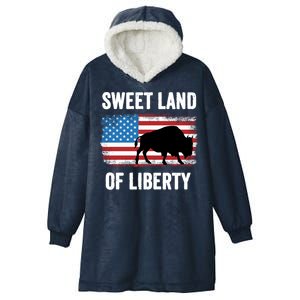 Sweet Land Of Liberty July 4th American Flag Buffalo Patriot Gift Hooded Wearable Blanket