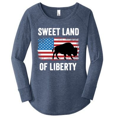 Sweet Land Of Liberty July 4th American Flag Buffalo Patriot Gift Women's Perfect Tri Tunic Long Sleeve Shirt