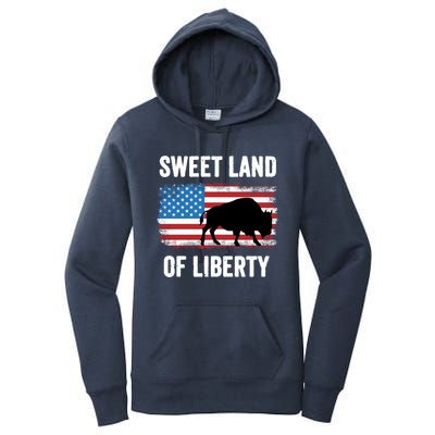 Sweet Land Of Liberty July 4th American Flag Buffalo Patriot Gift Women's Pullover Hoodie