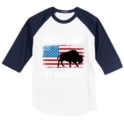 Sweet Land Of Liberty July 4th American Flag Buffalo Patriot Gift Baseball Sleeve Shirt