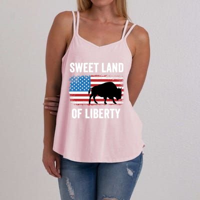 Sweet Land Of Liberty July 4th American Flag Buffalo Patriot Gift Women's Strappy Tank