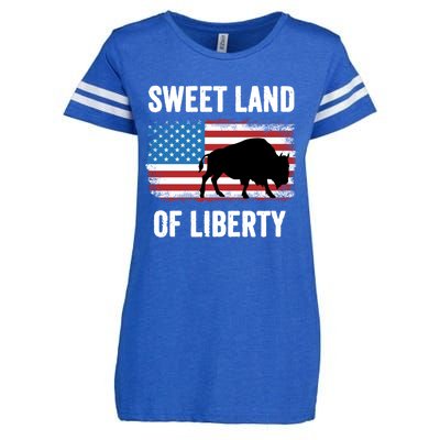 Sweet Land Of Liberty July 4th American Flag Buffalo Patriot Gift Enza Ladies Jersey Football T-Shirt