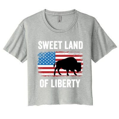 Sweet Land Of Liberty July 4th American Flag Buffalo Patriot Gift Women's Crop Top Tee