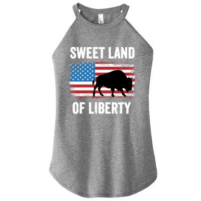 Sweet Land Of Liberty July 4th American Flag Buffalo Patriot Gift Women's Perfect Tri Rocker Tank