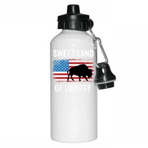 Sweet Land Of Liberty July 4th American Flag Buffalo Patriot Gift Aluminum Water Bottle