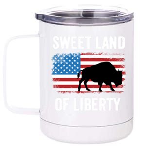 Sweet Land Of Liberty July 4th American Flag Buffalo Patriot Gift 12 oz Stainless Steel Tumbler Cup