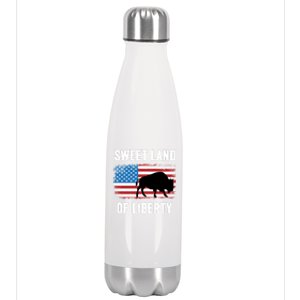 Sweet Land Of Liberty July 4th American Flag Buffalo Patriot Gift Stainless Steel Insulated Water Bottle