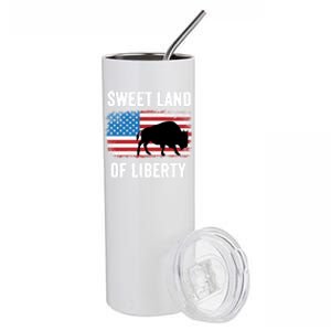 Sweet Land Of Liberty July 4th American Flag Buffalo Patriot Gift Stainless Steel Tumbler