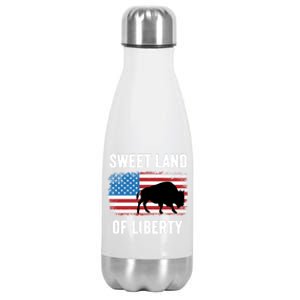 Sweet Land Of Liberty July 4th American Flag Buffalo Patriot Gift Stainless Steel Insulated Water Bottle