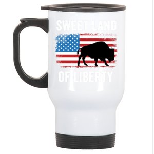 Sweet Land Of Liberty July 4th American Flag Buffalo Patriot Gift Stainless Steel Travel Mug