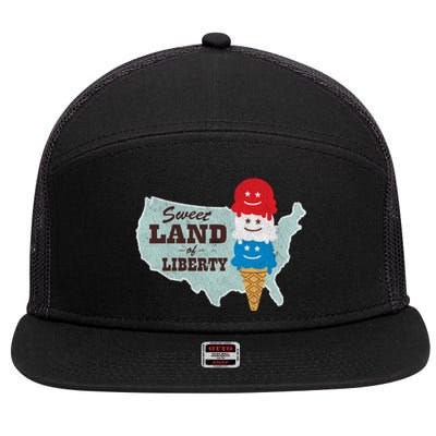 Sweet Land Of Liberty Patriotic 4th Of July Ice Cream Gift 7 Panel Mesh Trucker Snapback Hat