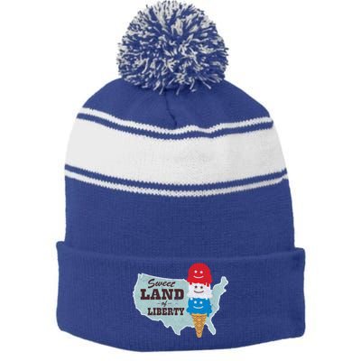 Sweet Land Of Liberty Patriotic 4th Of July Ice Cream Gift Stripe Pom Pom Beanie