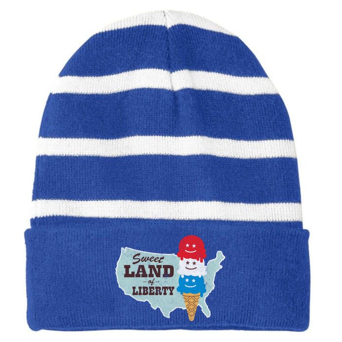 Sweet Land Of Liberty Patriotic 4th Of July Ice Cream Gift Striped Beanie with Solid Band