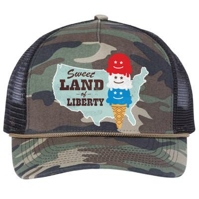 Sweet Land Of Liberty Patriotic 4th Of July Ice Cream Gift Retro Rope Trucker Hat Cap