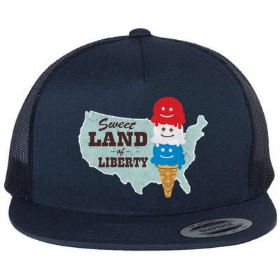 Sweet Land Of Liberty Patriotic 4th Of July Ice Cream Gift Flat Bill Trucker Hat