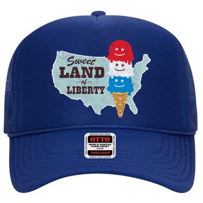 Sweet Land Of Liberty Patriotic 4th Of July Ice Cream Gift High Crown Mesh Back Trucker Hat