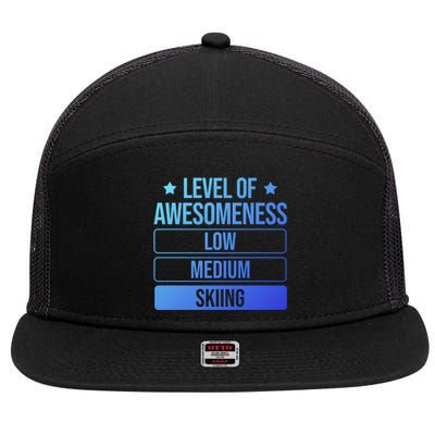 Ski Level Of Awesoess Skiing Cute Gift 7 Panel Mesh Trucker Snapback Hat