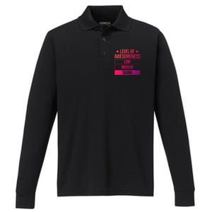 Ski Level Of Awesoess Skiing Cute Gift Performance Long Sleeve Polo