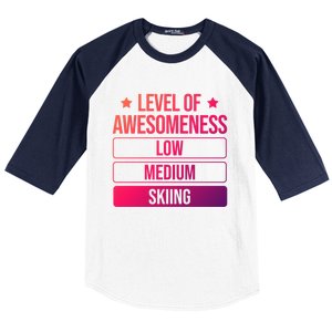 Ski Level Of Awesoess Skiing Cute Gift Baseball Sleeve Shirt