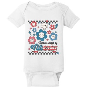 Sweet Land Of Liberty | 4th Of July | Smiley Flowers Retro Baby Bodysuit