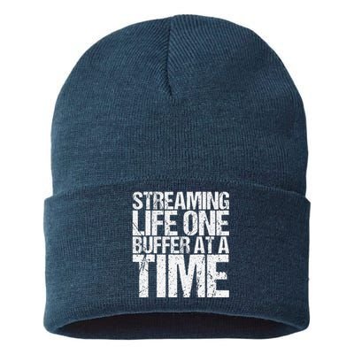 Streaming Life One Buffer At A Time Funny Saying Sustainable Knit Beanie