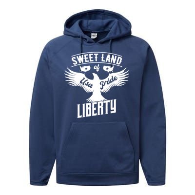 Sweet Land Of Liberty Usa Pride Bald Eagle Freedom Gift Performance Fleece Hoodie