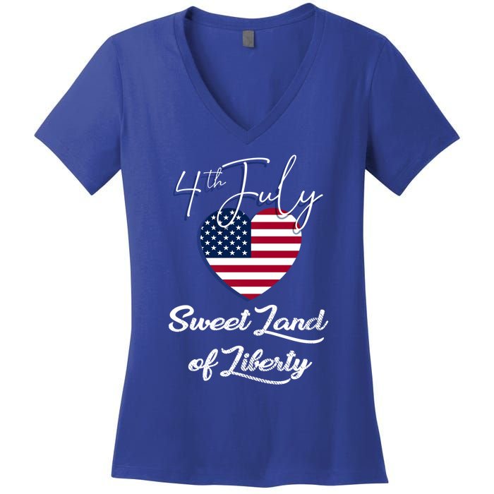 Sweet Land Of Liberty Gift 4th Of July Funny Fireworks Meaningful Gift Women's V-Neck T-Shirt