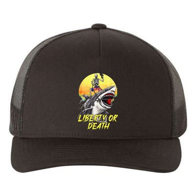 Skeleton Liberty Or Death Shark Halloween American Flag Yupoong Adult 5-Panel Trucker Hat