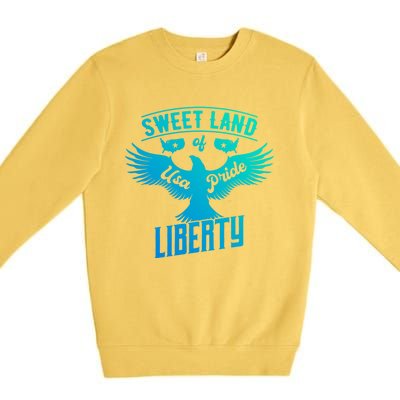 Sweet Land Of Liberty Usa Pride Bald Eagle Freedom Cool Gift Premium Crewneck Sweatshirt