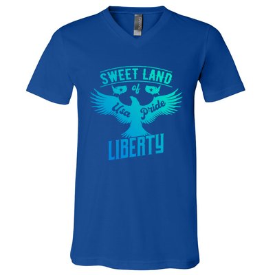 Sweet Land Of Liberty Usa Pride Bald Eagle Freedom Cool Gift V-Neck T-Shirt